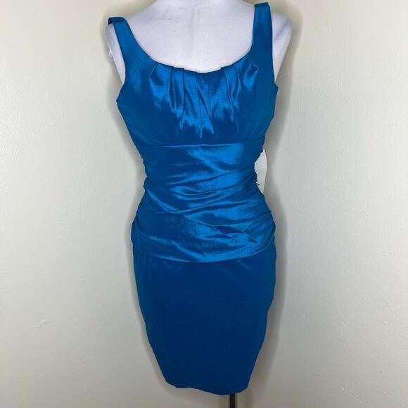 Thea Dora Mini Dress 4 Small Teal Blue Taffeta Evening Special Occasion Wedding - Picture 4 of 7
